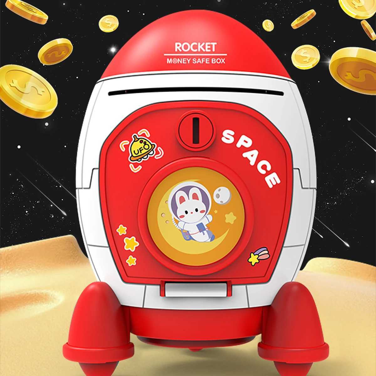 Piggy Bank Toys Rocket Spacecraft Large Capacity Key Unlocking Puzzle Toy 3 Color could be Chosen Gifts for 3 Boys and Girls C250913