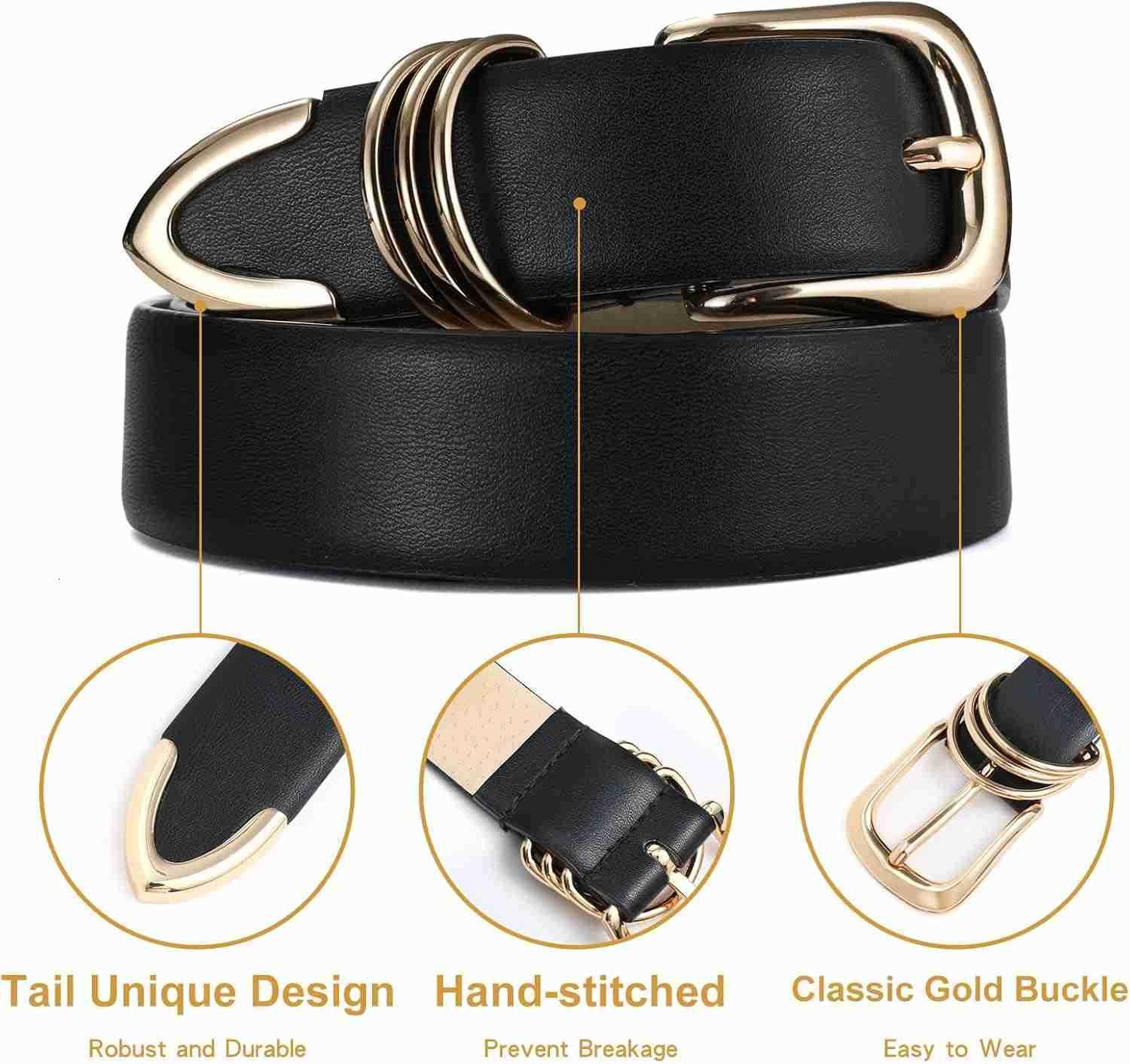 Womens LEather Belts with Gold Fashion LEather Waist Belt ELEgant Ladies Belts for Jeans DrESS Casual WearY260117