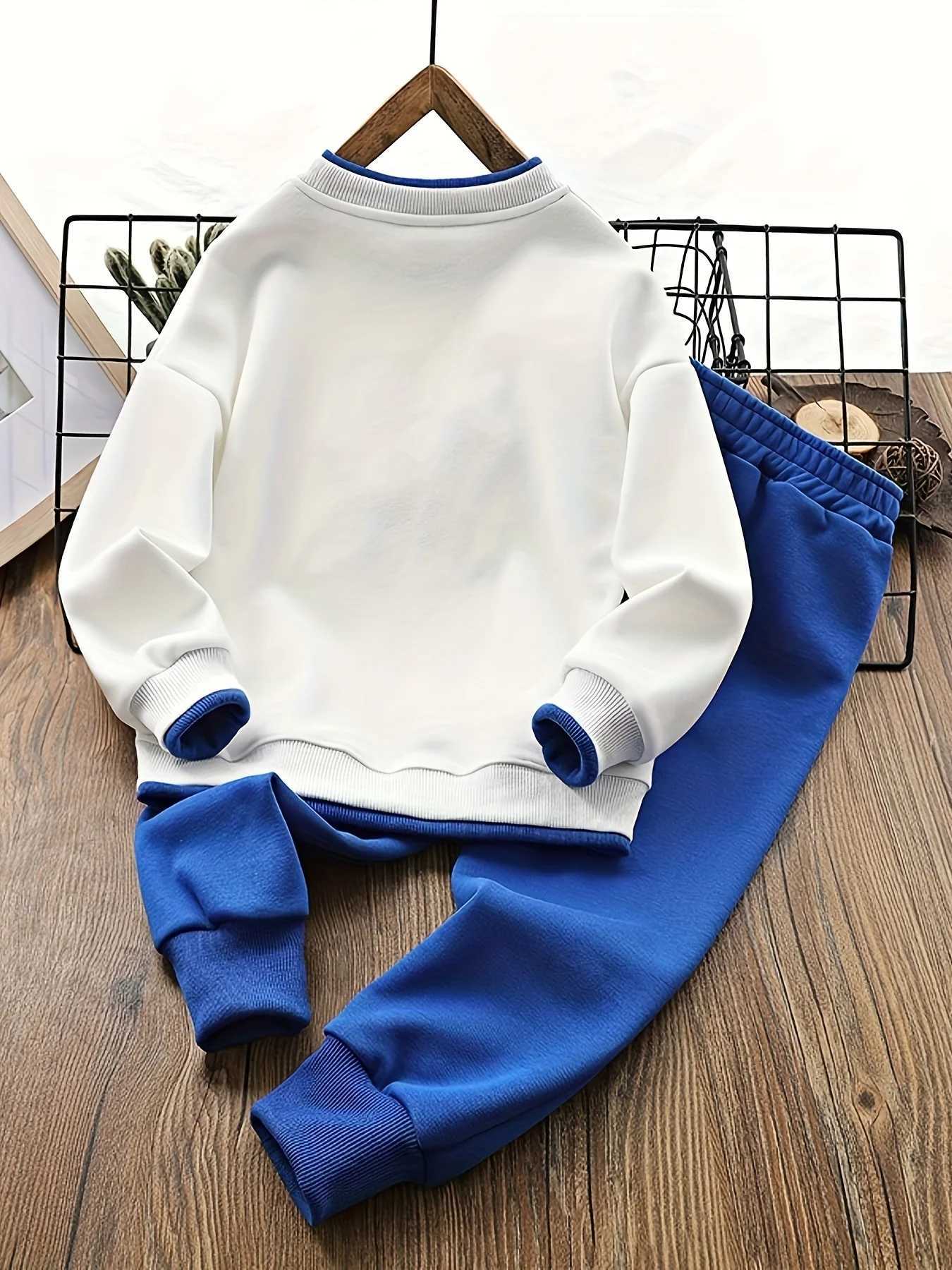 Teenage Boy Clothes Children Girl fake two pieces Sweater Pullover And pants Set kid Embroidery Cartoon Bear Top Bottom Suit C250913
