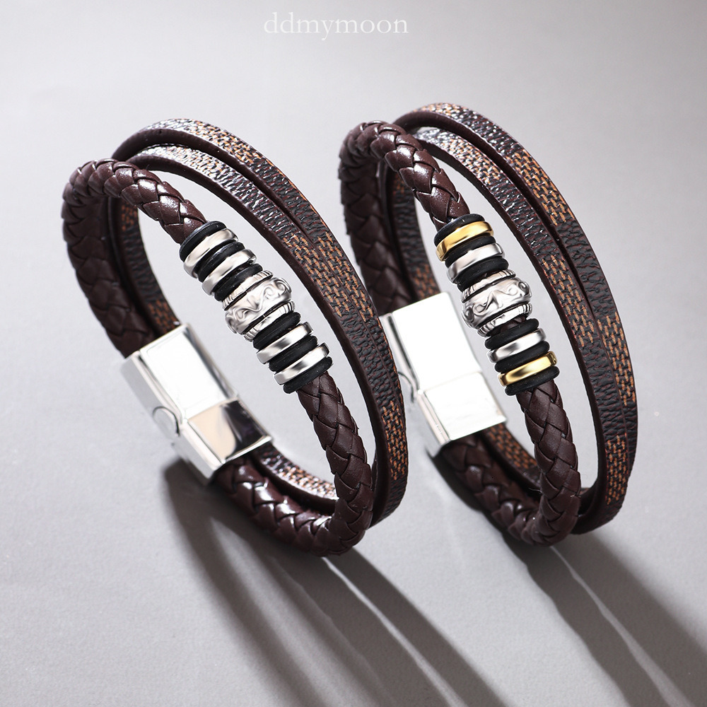 Temu Laser Magnetic Clasp Multi-layer Woven PU Leather Bracelet for Men Versatile High-end Feel ddmymoon