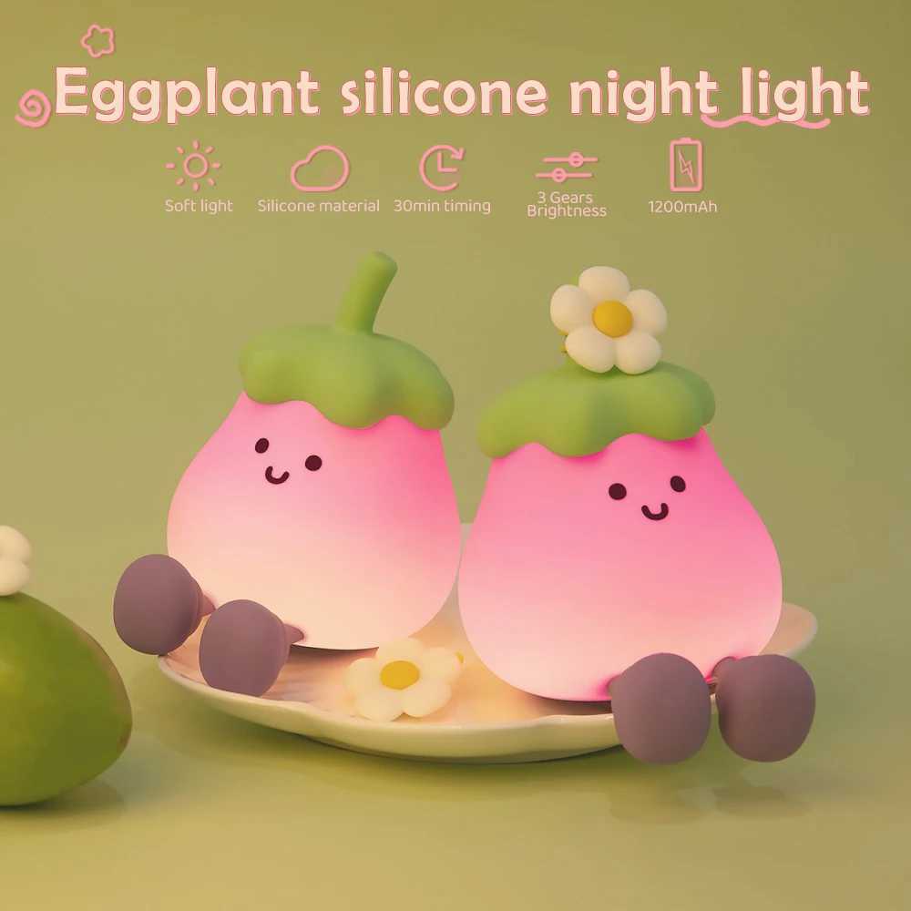 Silicone Cartoon Eggplant Night Light Rechargeable Timing Nursery Sleeping Lamp For Kids Room Beside Nighilights C250913