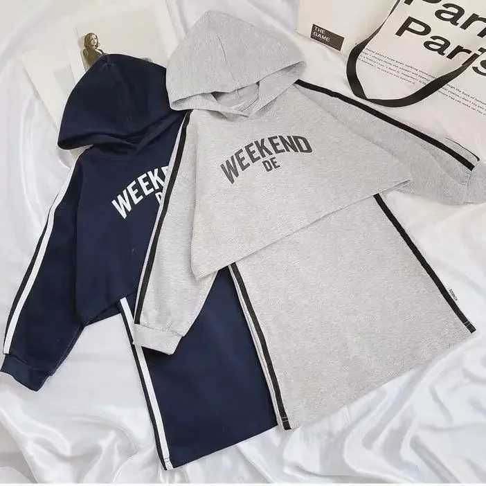 Childrens Sets Girls Dress Suit Spring and Autumn Styles Letterman Hooded Top Pinafore Jumper Dress Kids Clothes C250913