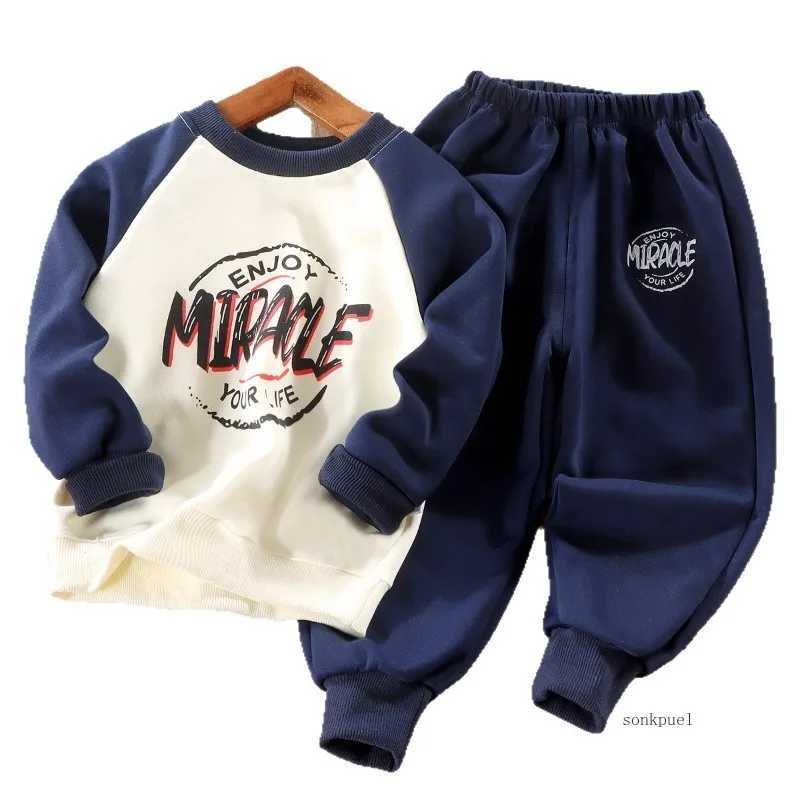 2PC 2025 Childrens Sweater Sports Sets Boys Letter Suit Spring Autumn New Kids Pants Tops Loose Fashion Casual Suit C250913