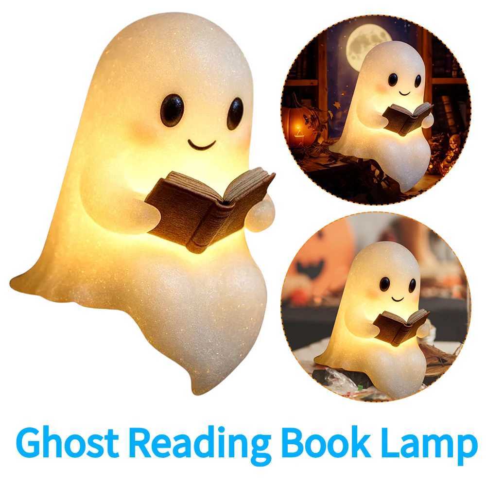 Halloween Cute Ghost Reading Book Lamp 15cm Resin Ghost Reading Night Light LED Night Light Ornament Light Up Halloween Decor C250913