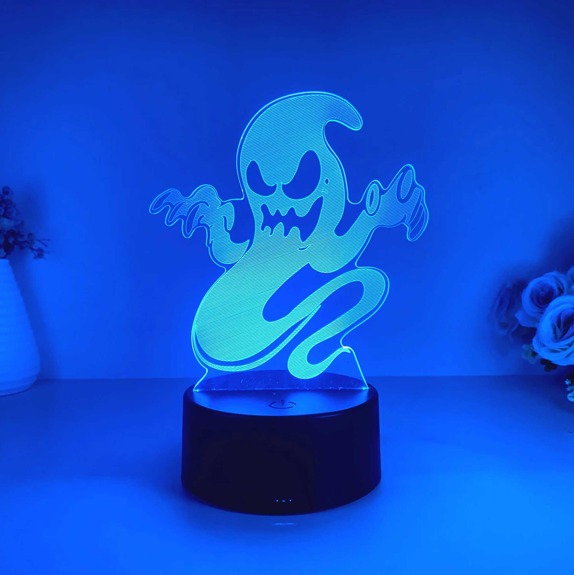 1pcs ghost pattern 3D nightlight USB interface Halloween atmosphere decoration nightlight holiday gift table light C250913