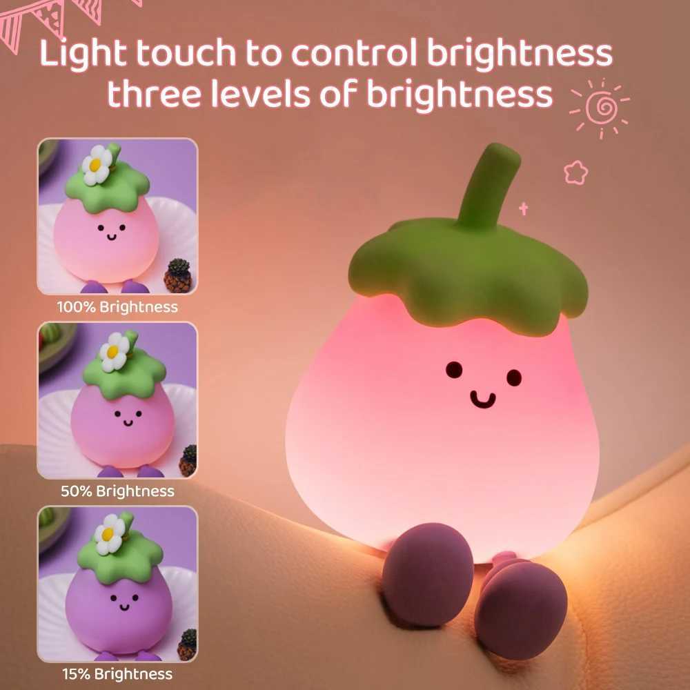 Silicone Cartoon Eggplant Night Light Rechargeable Timing Nursery Sleeping Lamp For Kids Room Beside Nighilights C250913