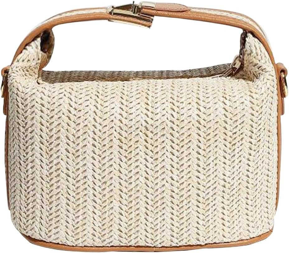 Womens Straw Clutch Purses Handmade Woven Top Handle Bag Zipper Crossbody BagsW250913