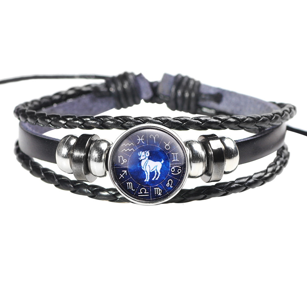 Qino Zodiac Leather Beaded Couple Bracelet Versatile Jewelry ddmymoon