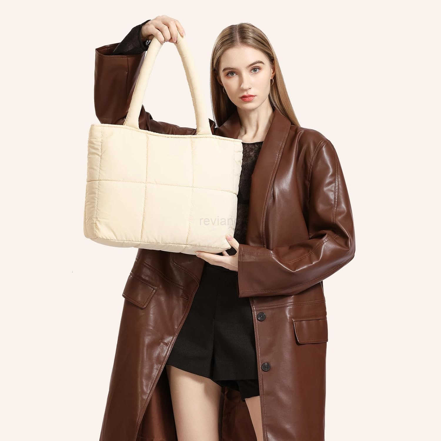 Puffer Tote Bag for Women Large Quilted Puffy Padding Shoulder Handbag Lightweight for Work Travel Gym ShopW250913