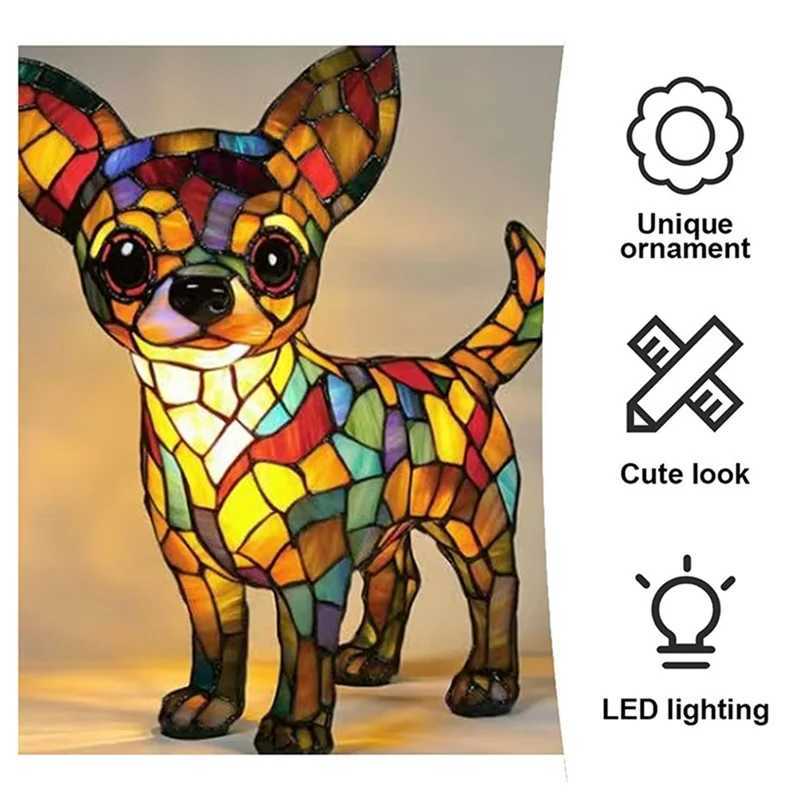 BAARPet Dogs Table LampsTabletop Night Light Chihuahua LampsDog Series Art Night Light In Retro Stained Resin Design C251122