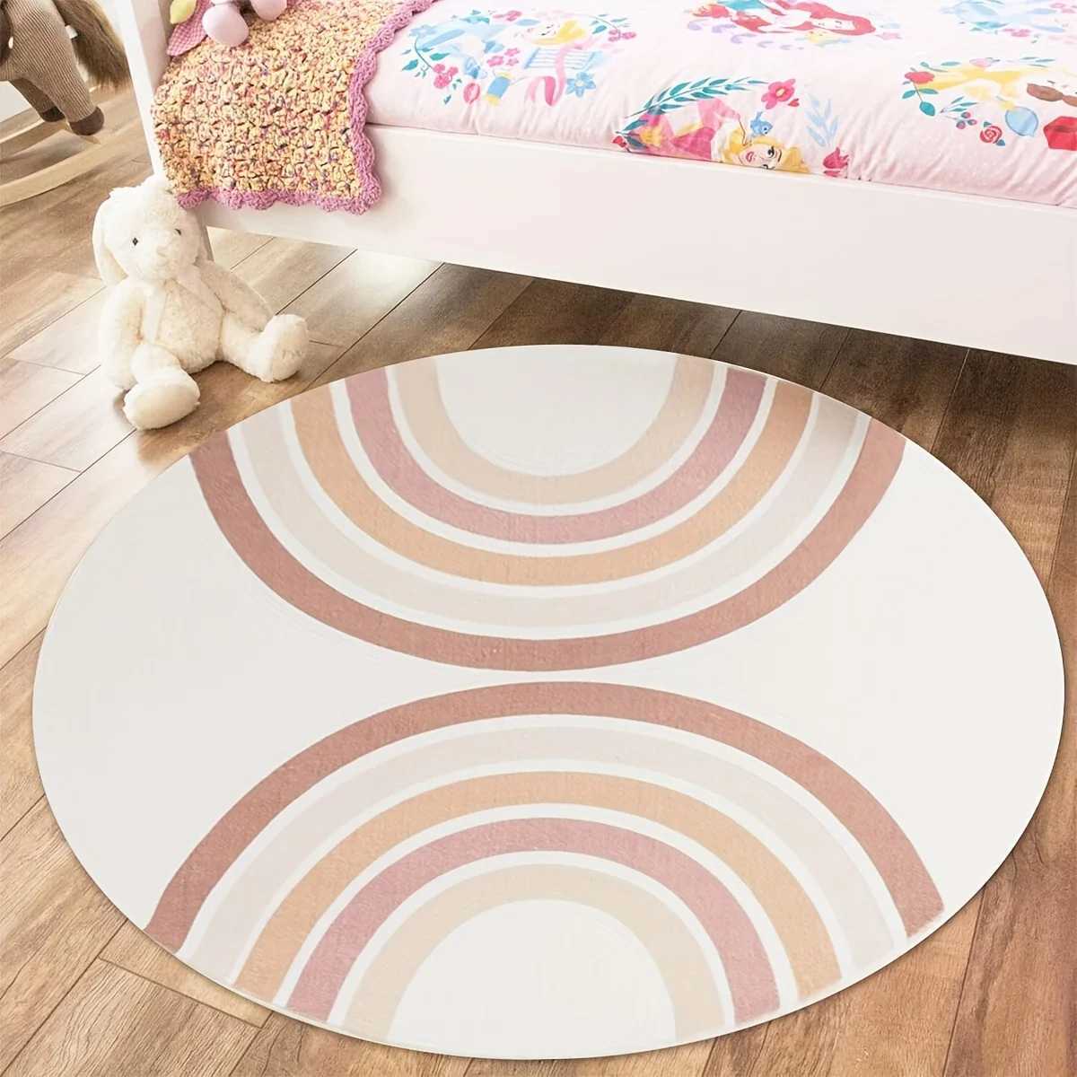 Bohemian Rainbow Round Rug Soft Polyester TPR Washable NonSlip Striped Pattern for Living RoomBedroom C250913