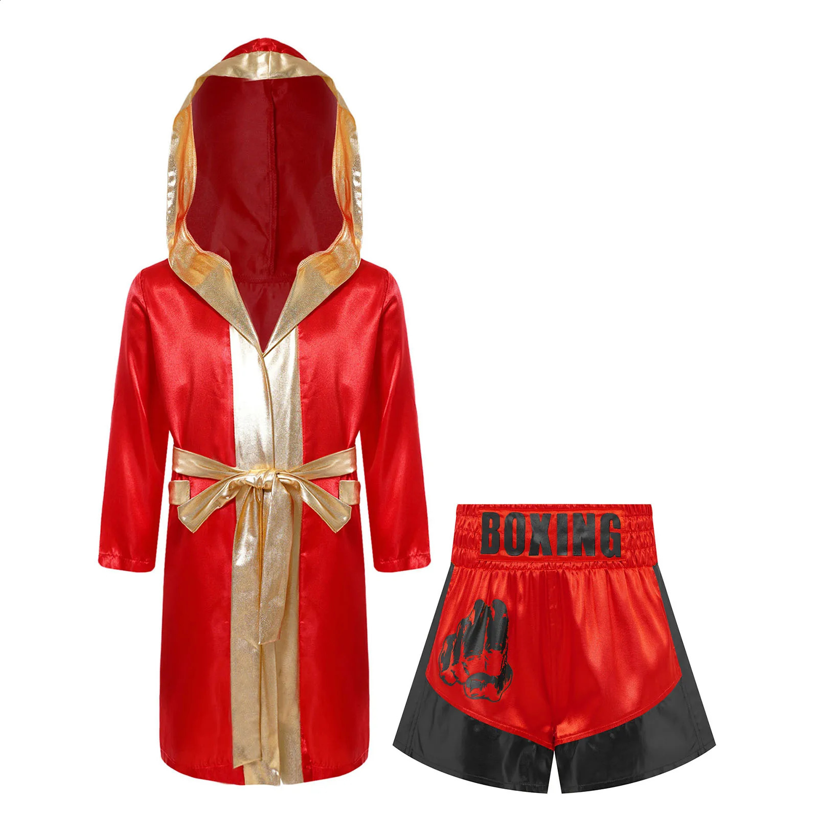 Muay Thai Outfit for Boys Girls Children Clothes Sets Boxing Outfit Satin Fighting Training Cosutmes Kids Boxer Robes suits 250912