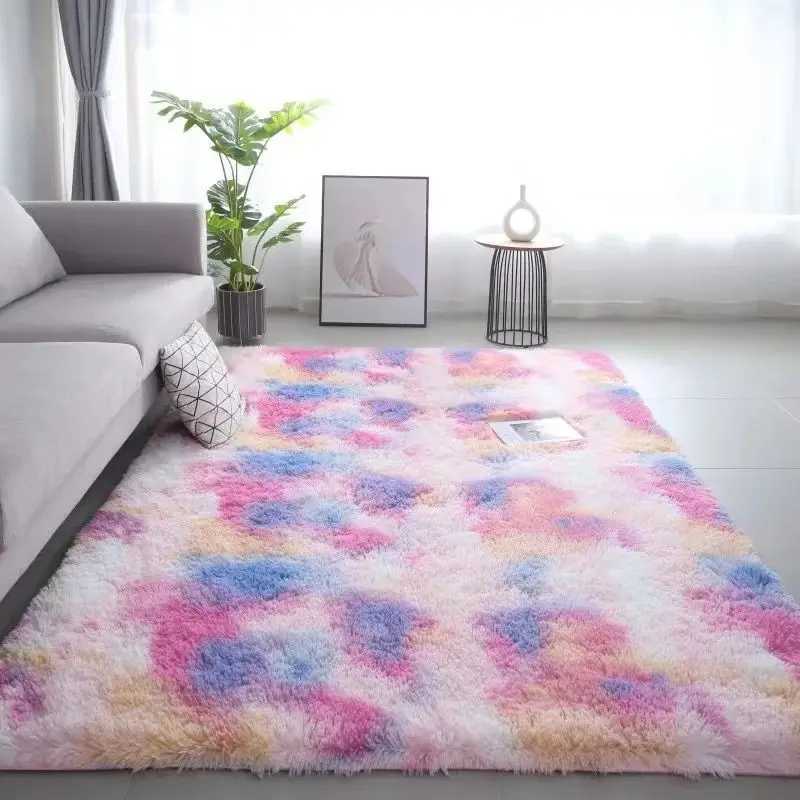 VIKAMA Silk Wool Rugs Childrens Room Living Room Bedroom TieDye NonSlip Washable Machine Washable Carpet Mats C250913