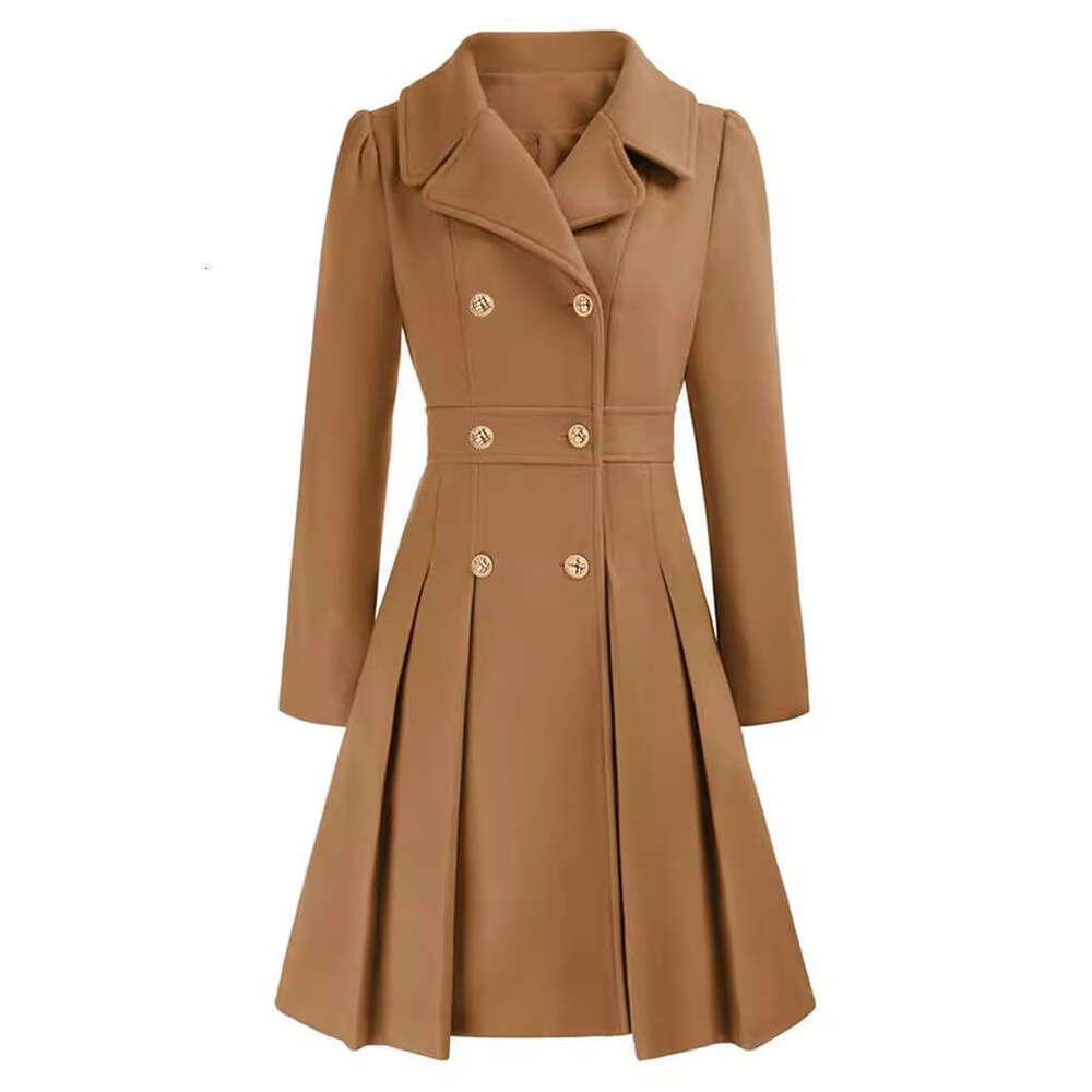 womens coat jackets womens fur coat Autumn Winter European and American Selected Women's Trench Coat with Turn-Down Collar, Double-Breasted, A-Li
