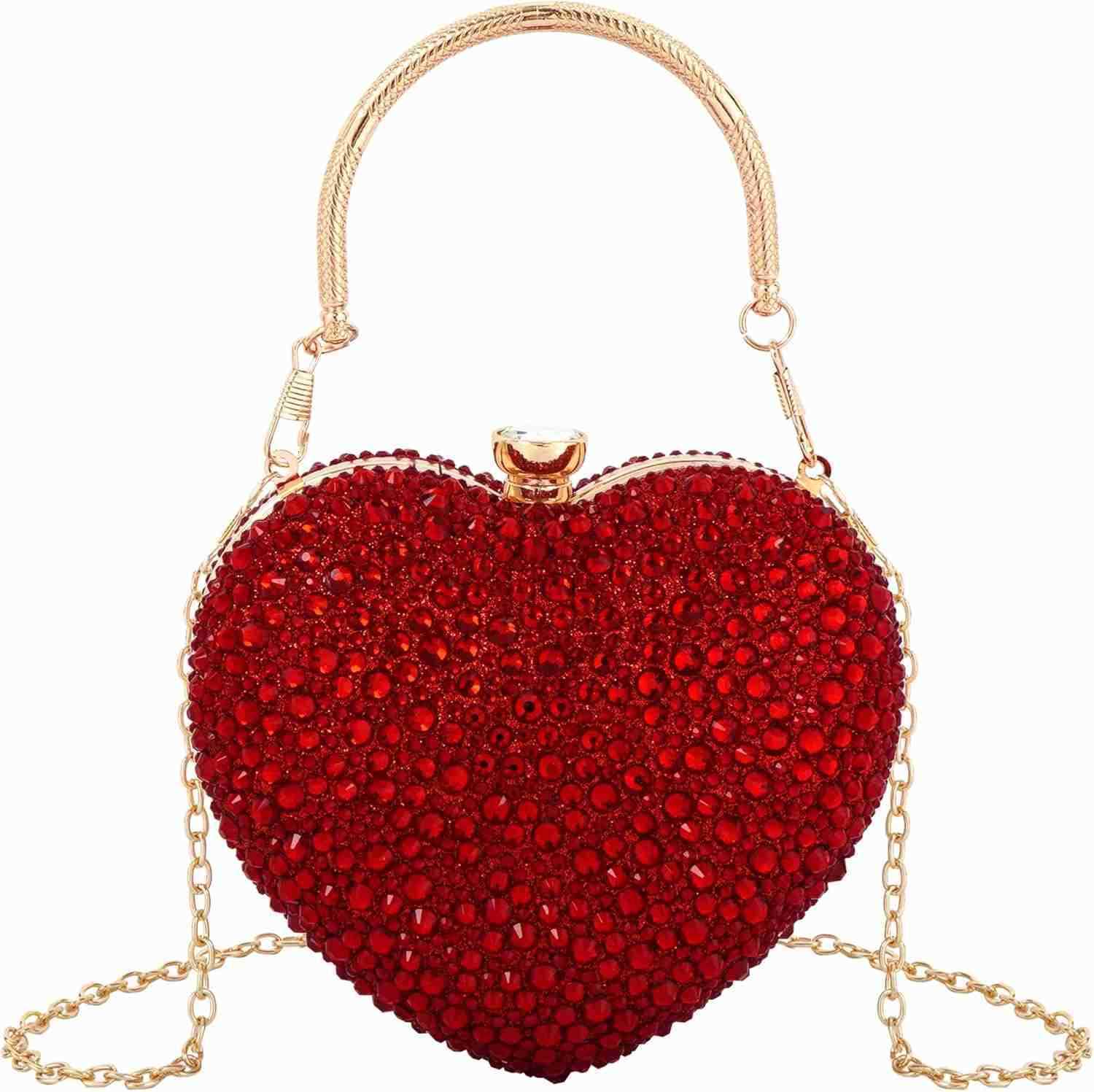 Women Heart Shaped Clutch Handbag Wedding Party Evening Bag Mini Chain Purse Cocktail Prom Tote Shoulder BagW250913
