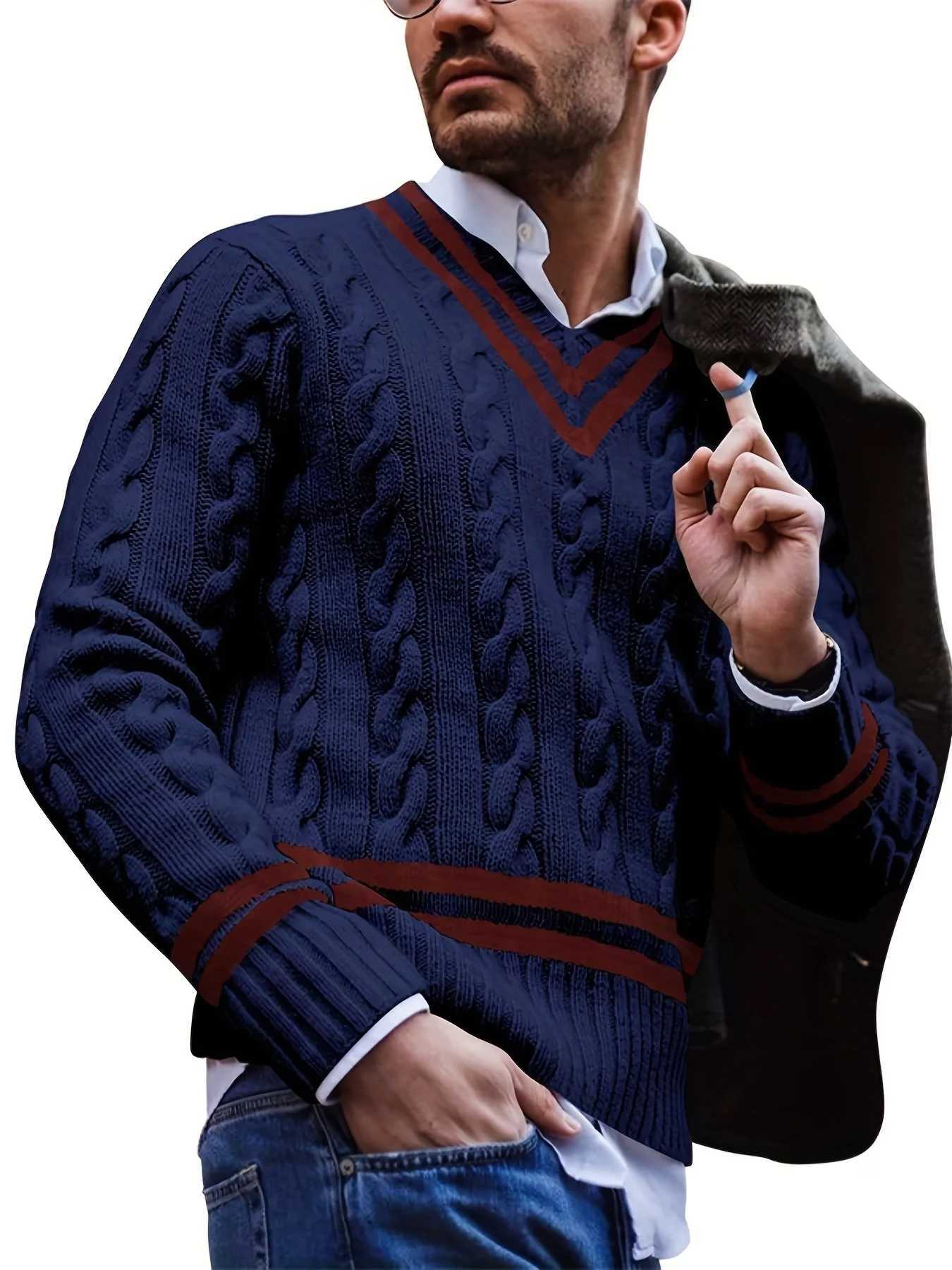 All Match Knitted Preppy Sweater Mens Casual Warm High Stretch V Neck Pullover Sweater For Teenager Student Fall Winter W250905