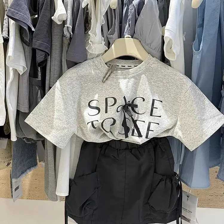 Girls Set 2025 Summer New Korean Baby Girl Bow Short Sleeve Sweet Cool Work Skirt Summer Two Piece Set C250913