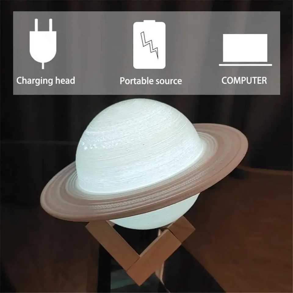131622cm 3D Print Saturn Night Lamp 16 Colors Remote Touch Control Bedside Lamp Bedroom Decoration Moon Light Children Gifts C251122