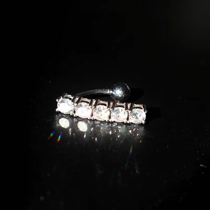 S925 FiveRow Moissanite Diamond Belly Button Ring Shiny Reverse Jewelry Nose Piercing 925 Sterling Silver Sexy Fashion Jewelry