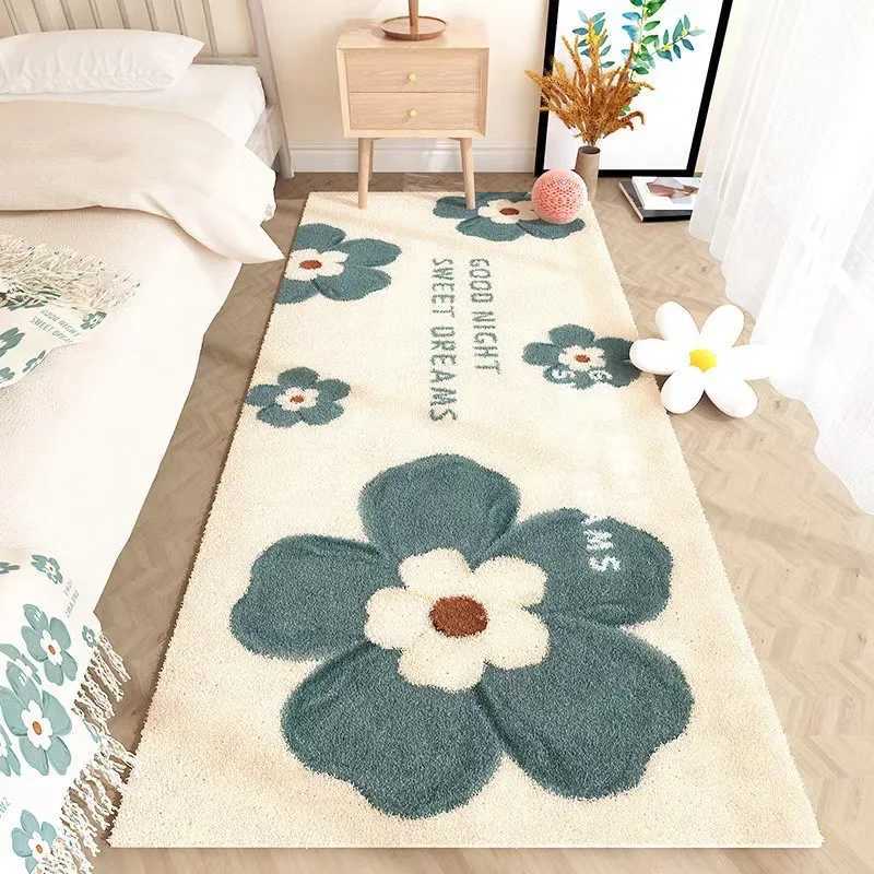 VIKAMA Ins style small fresh carpetbedroom imitation cashmere rectangular bedside carpetdirt resistant thick cream wind carpet C250913