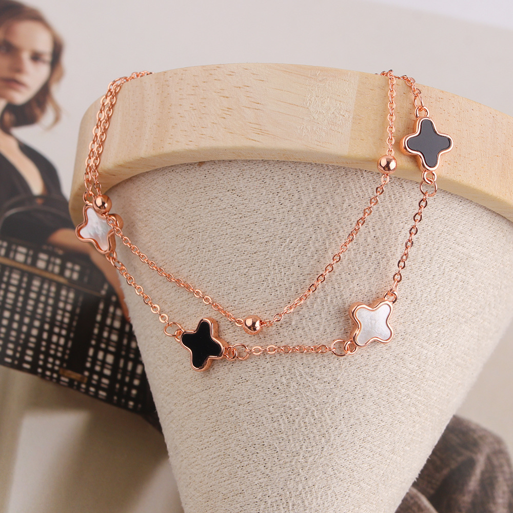 Lucky Four-Leaf Clover Five-Flower for Women Trendy Light Creative Mother-of-Pearl Bracelet Fashionable High-End Double-Layer Jewelry - view 9