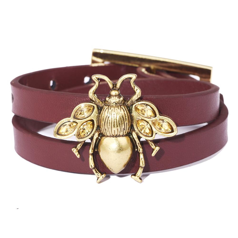Creative Fashion Bronze Little Bee Runway PU Leather Bracelet Yiwu Accessories ddmymoon