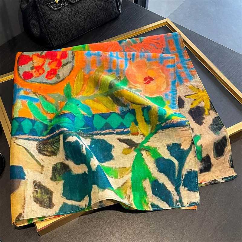 DesignerFloralSquare65cmNeckerchiWenRealSilkScarfLuxuryCottonShawl2025PrintFaHijabBandanaband G250912