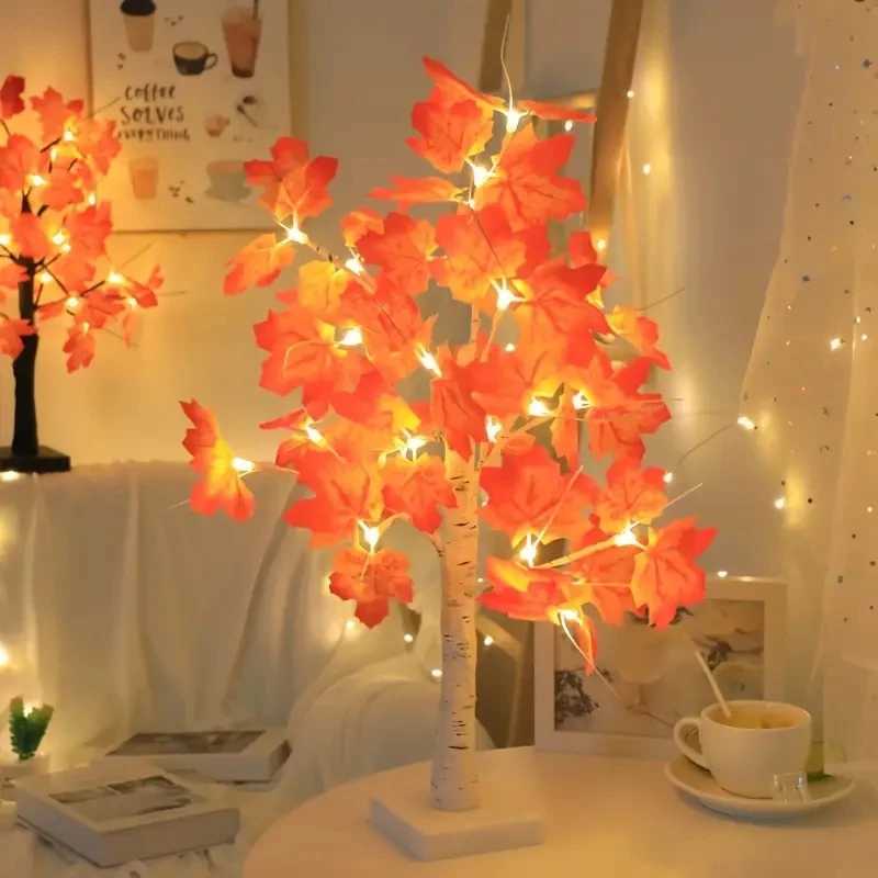 LED Maple Leaf Tree Night Light USBBattery Thanksgiving Halloween Tree Lamp Simulation Landscape Lamp For Garden Holiday Decor C250913