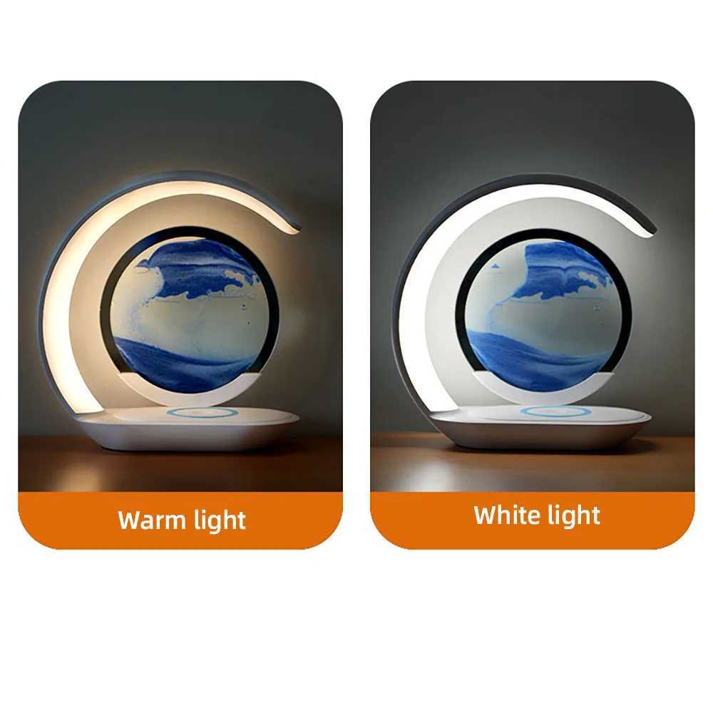 Quicksand Table Lamp Wireless Charging Desk Lamp 3D Hourglass Ornaments Sand Painting Night Light for Office Room Decoration C251122