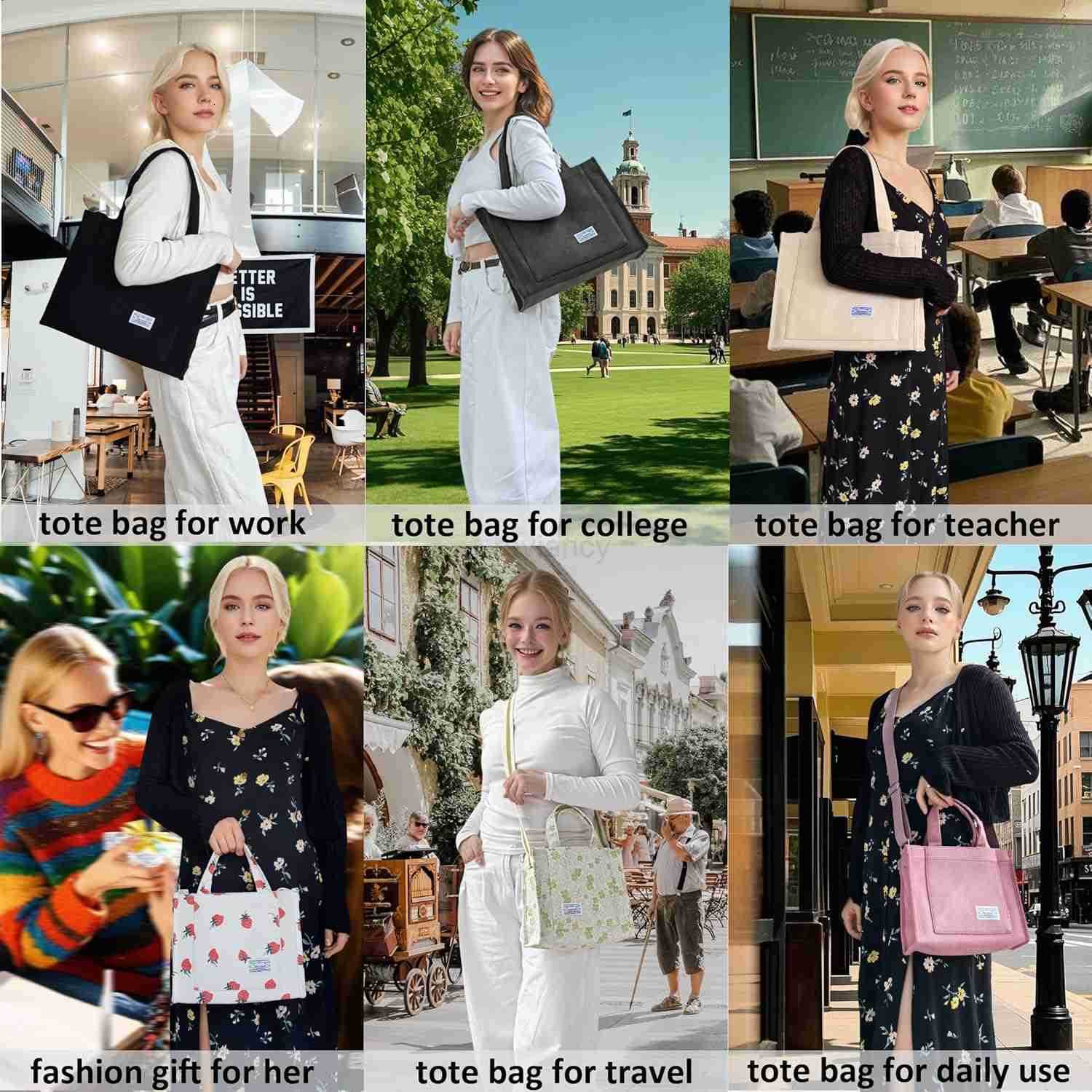 Corduroy Tote Bag for Women Work Crossbody Purse for EverydayCollegeTravelLightweight Handbag Adjustable StrapW250913