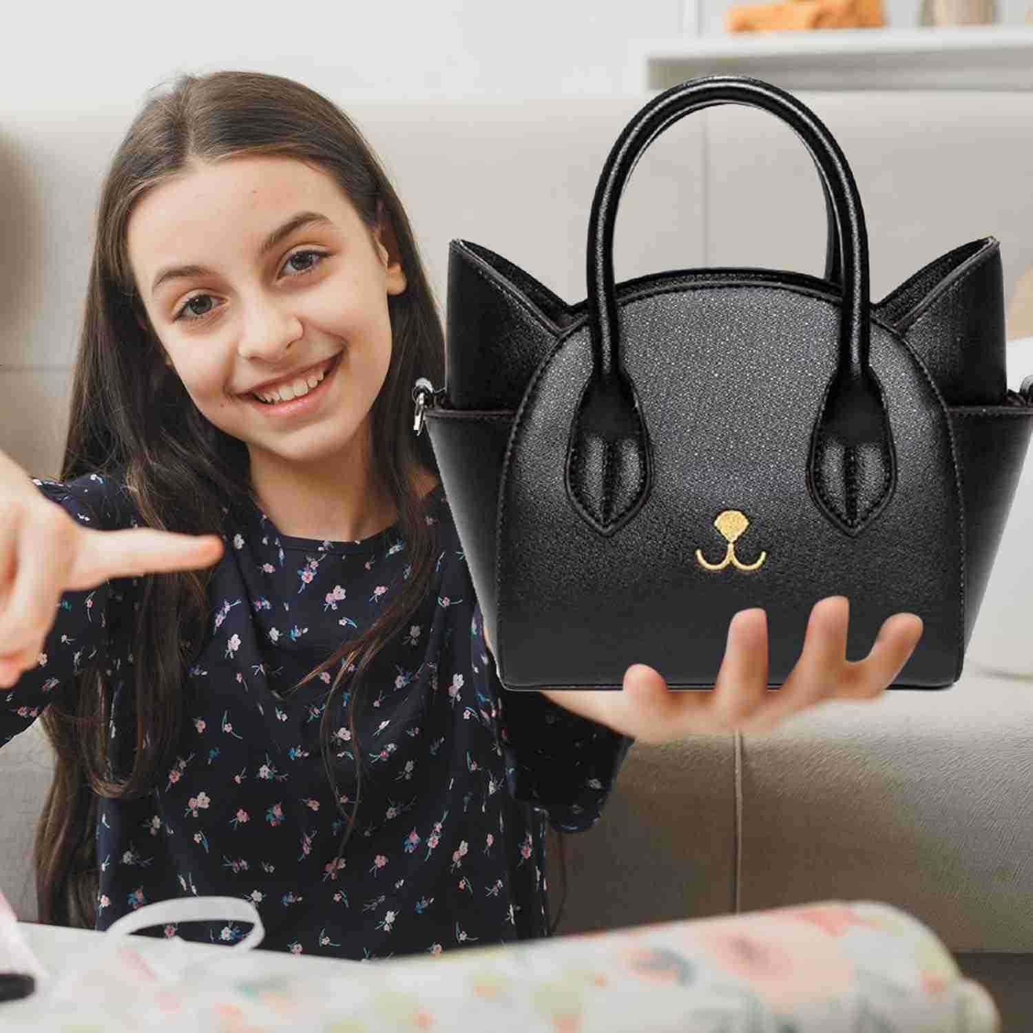 Cat Purse for Women Cute Top Handle Shoulder Bag for Teens Girls Pu Leather Gothic Handbag Crossbody BagW250913