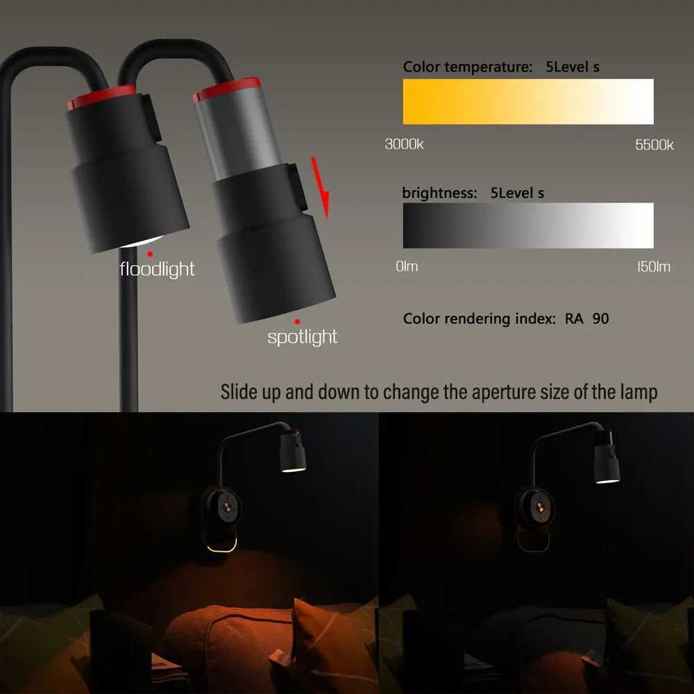 LED Reading Wall Light with Remote Control Touch Dimmable USB Charging Desk Lamp Night Light for Bedroom Bedside Office Study C251122