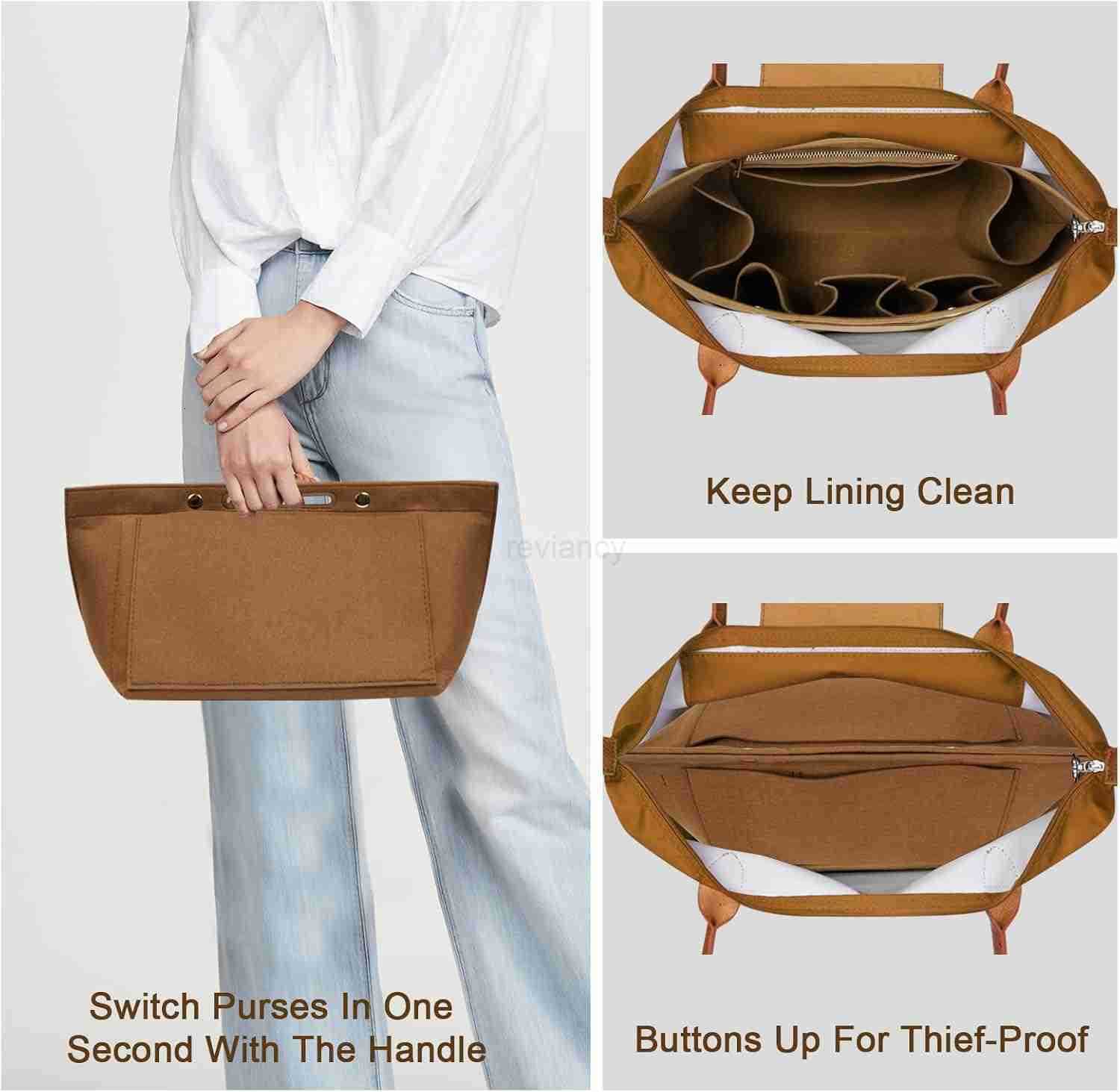 Purse Organizer Insert for LE PLIAGE Top Handle Beige SmallW250913