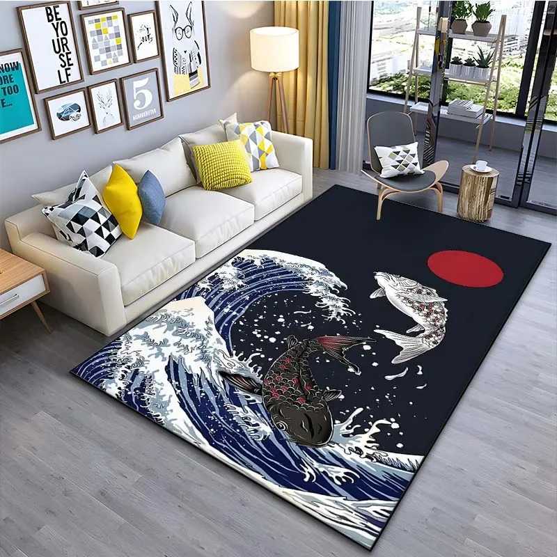 Japanese Art Kanagawa Waves Carpet for Living Room Home Decor Large Area Rug Bedroom Floor Rug Nonslip Easy Washable Mat C250913