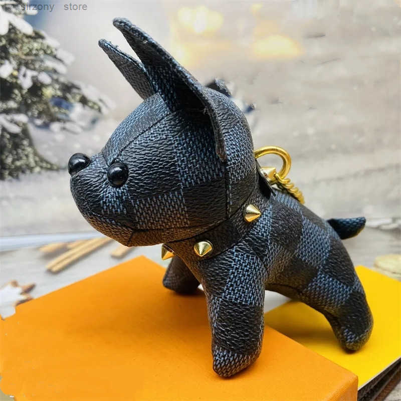 Animal Plush Keychain French Bulldog Bag Charm Premium Leather Dog Keychain Car Interior Ornament Lightweight Keychain Pets Z250911