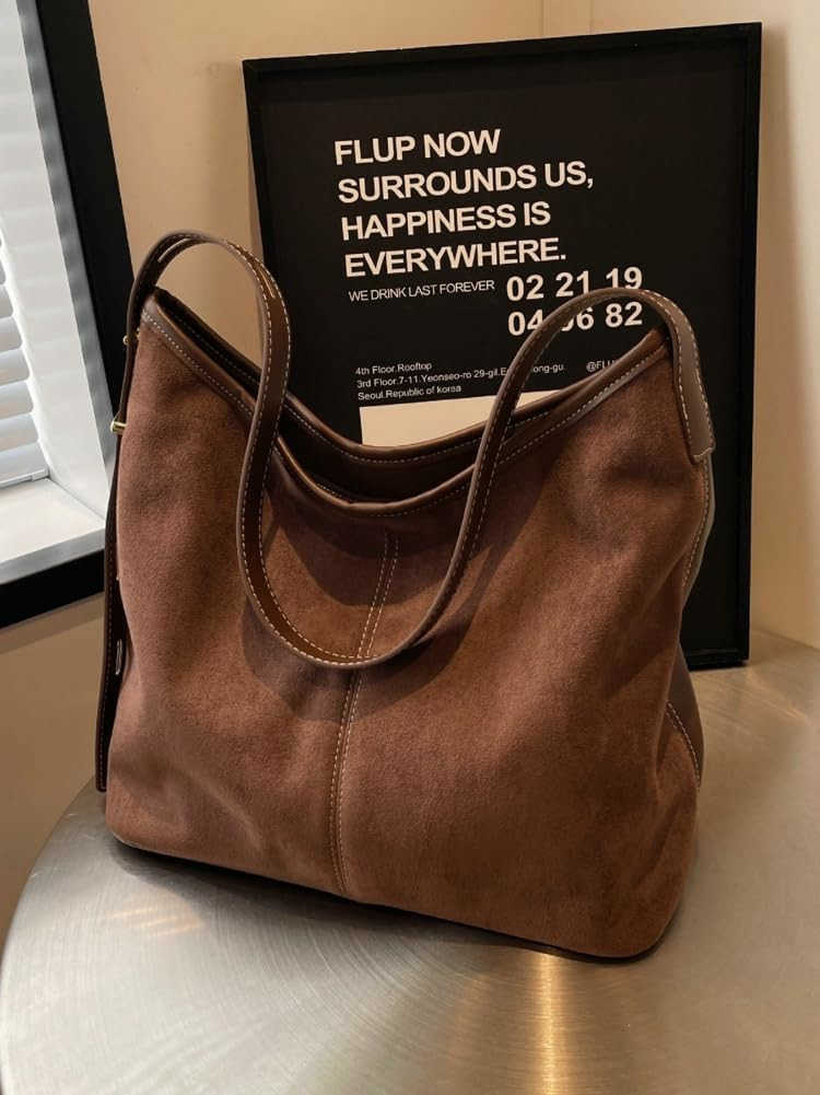 Tote Bag for Women Suede Classic Tophandle Shoulder Bags Slouchy Hobo Crossbody Bag Retro College Work Purse HandbagW250913