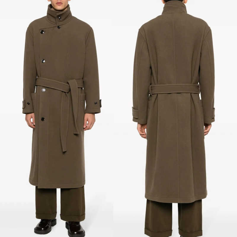 Handsome Men Coat Single Breasted Long Sleeve Trench Coats Wool Blend Winter Warm Business Blazers Customized High Quality