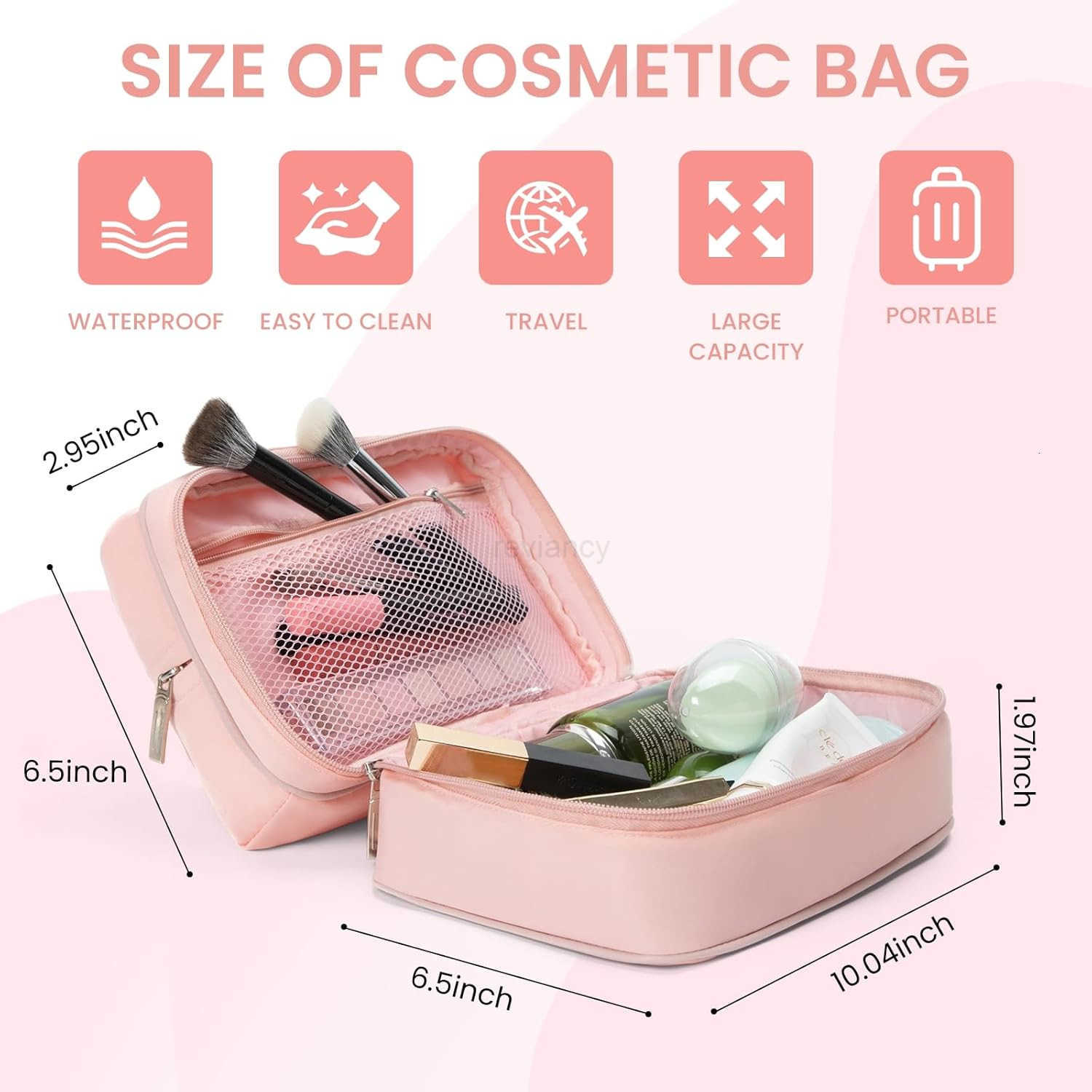 Travel Cosmetic Bag Women Portable Makeup Case Organizer Wideopen Toiletry Pouch for Cosmetics Toiletries khakiW250913