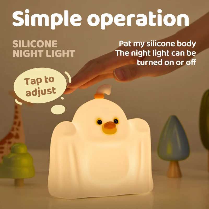 Silicone Soft Ghost Duck Night Light USB Rechargeable Touch Control Dimmable Bedside Lamp for Nursery Kids Babies Gift Decor C2511221