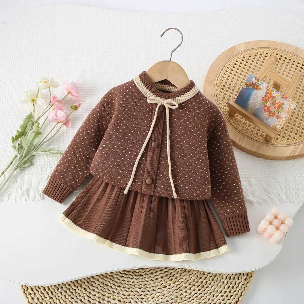 MILANCEL New Autumn Kids Sweater Set 9M5T Knit Dots Bow Girls Pullover Color Blocked Short Skirt Children Outfit Clothes 2PCS C250913