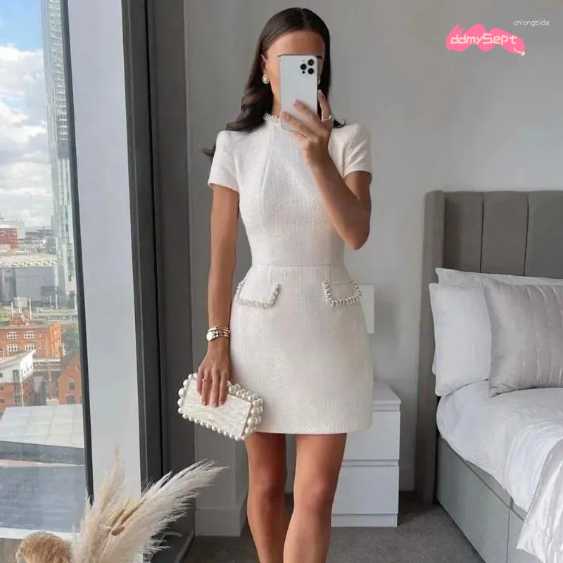 Two Piece Dress Talenza Women's Elegant Tweed A-Line Solid Slim Fit Short Sleeve Retro O-Neck Patchwork Evening ddmythur