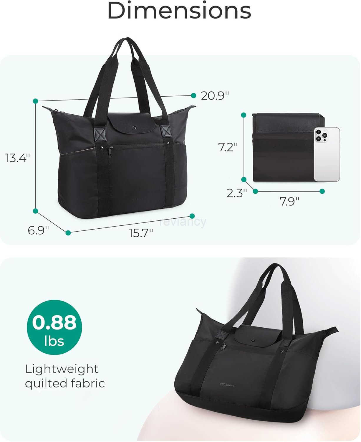 Foldable Tote Bag with Compartments and Zipper for Womens TravelW250913