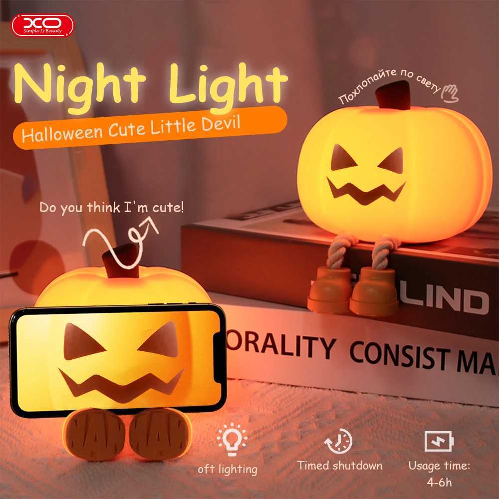 Pumpkin Night Light Cute Soft Silicone Safe Lamp Decorations Timing Dimmable Bedside Decor Kids Babies Halloween Gifts C250913