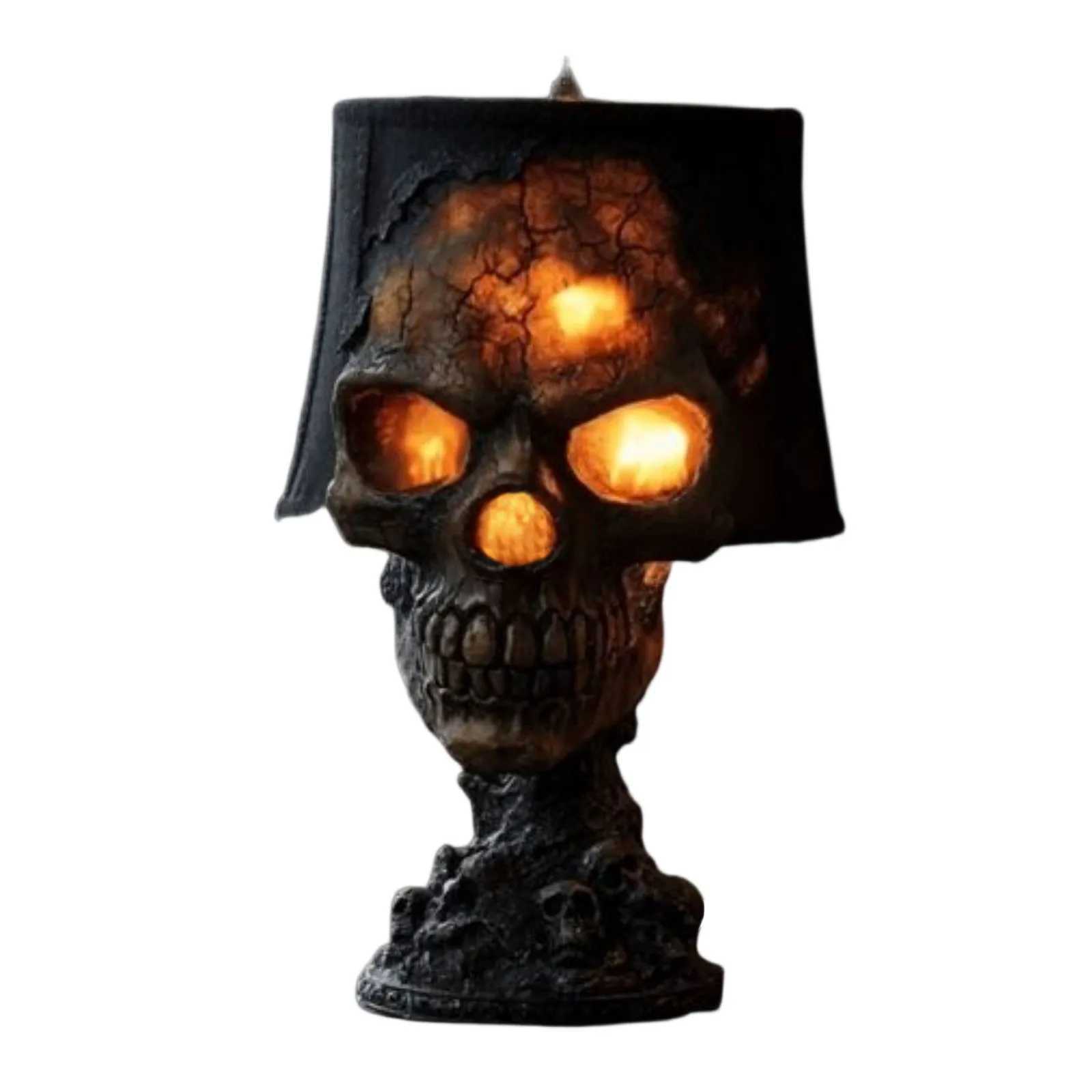 Natural Obsidian Glowing Skull Lamp Horror Halloween Night Light Hand Carved Crystal Stone Decor Moody Dark Fantasy Gift C250913