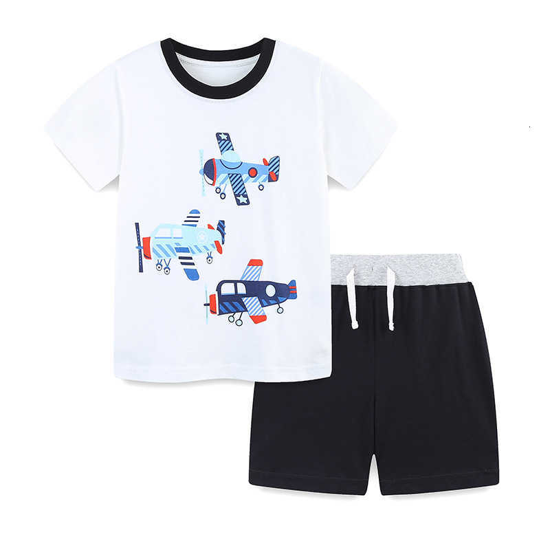 Boys' Short Sleeve Set Summer New Children's Set Knitted Cotton Round Neck Printed Two-Piece Set for Kids