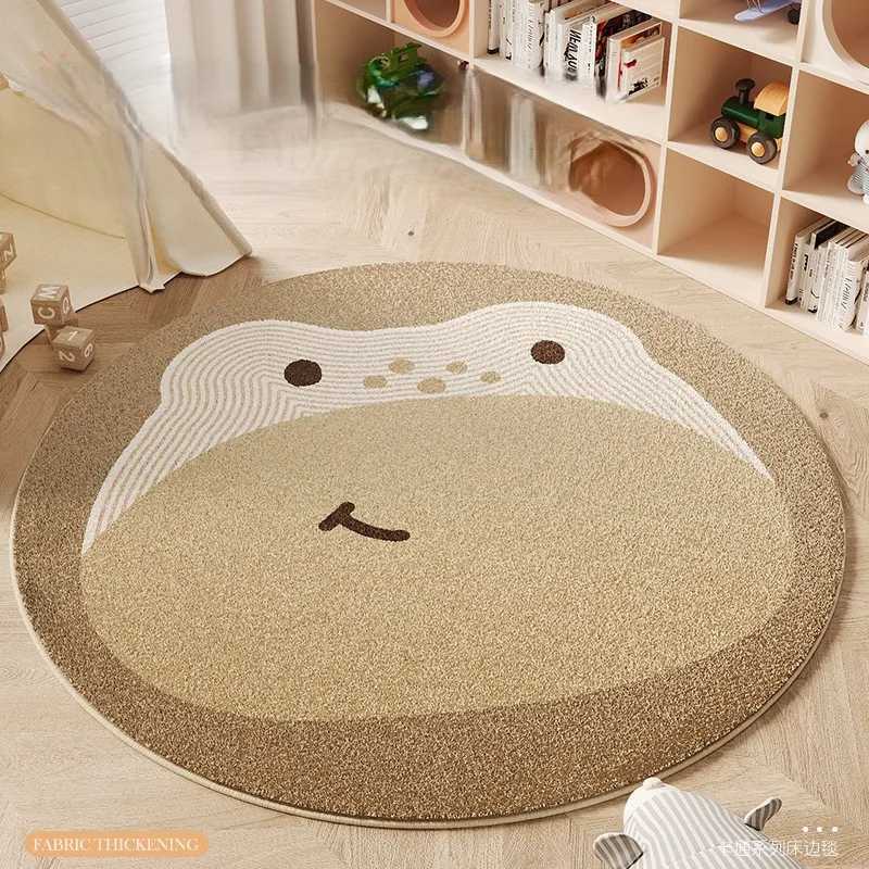 VIKAMA Cartoon Bear Round Bedroom Bedside Imitation Cashmere Carpet Childrens Room Home Sofa AntiSlip Carpet Home Decoration C250913