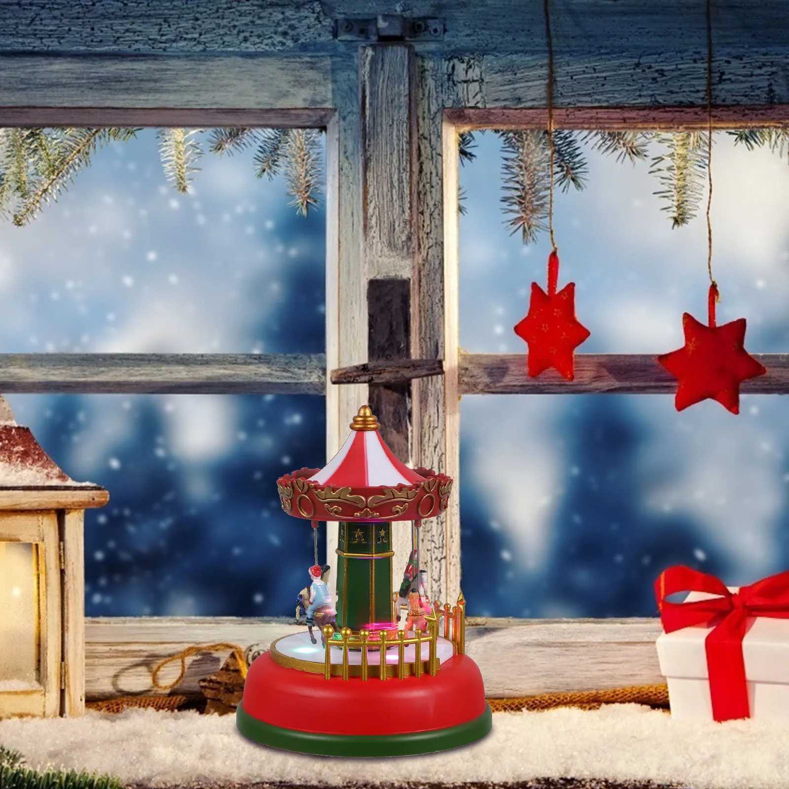 Glowing Music Carousel Merrygoround Ornament Boxes Christmas Musical Decorations Ornaments Plastic Child C250913