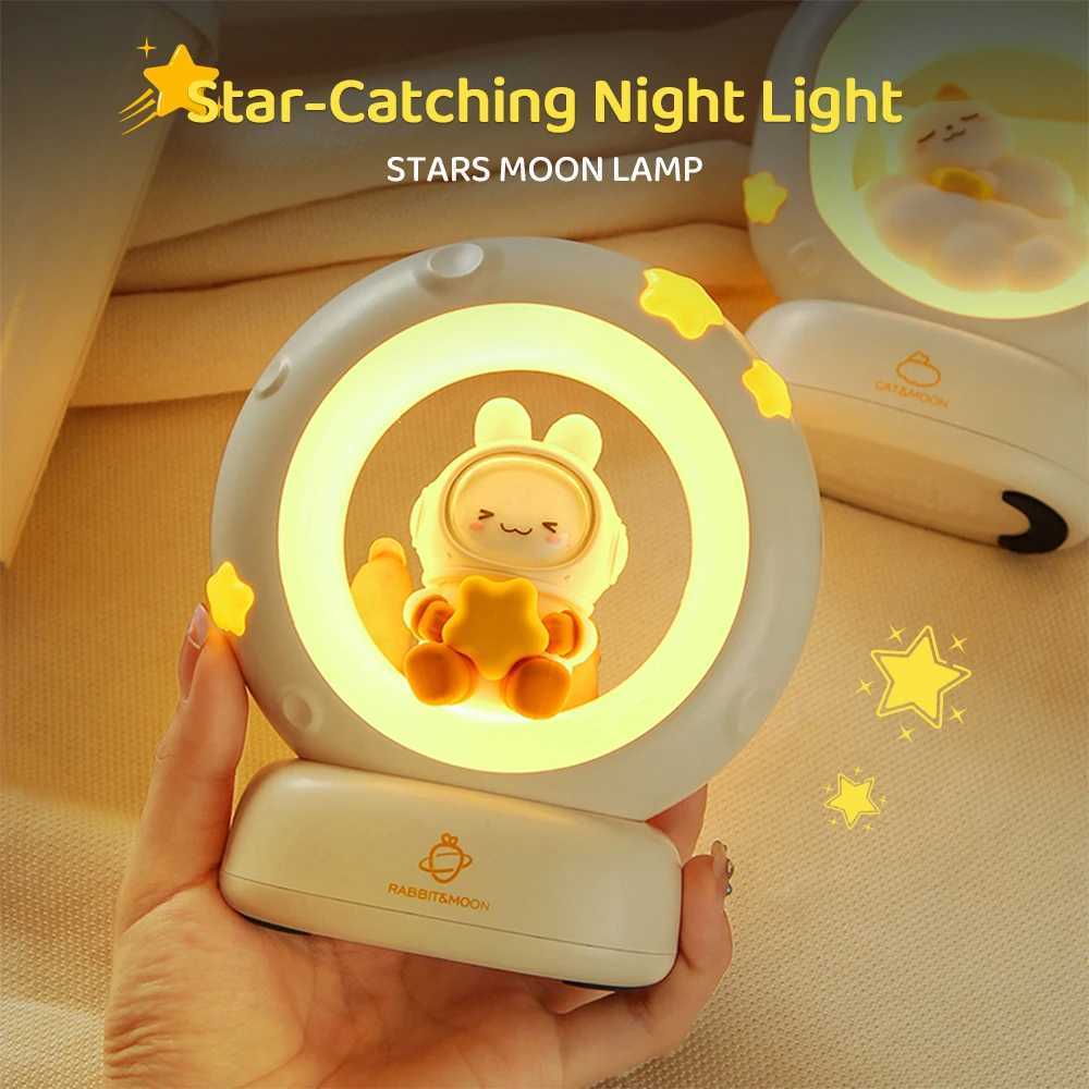 3Style Moon Night Light Cute Rabbit Cat Panda Lamps Room Bedside Decoration USB Rechargeable Kawii Animal Gift Warm Soft Light C250913