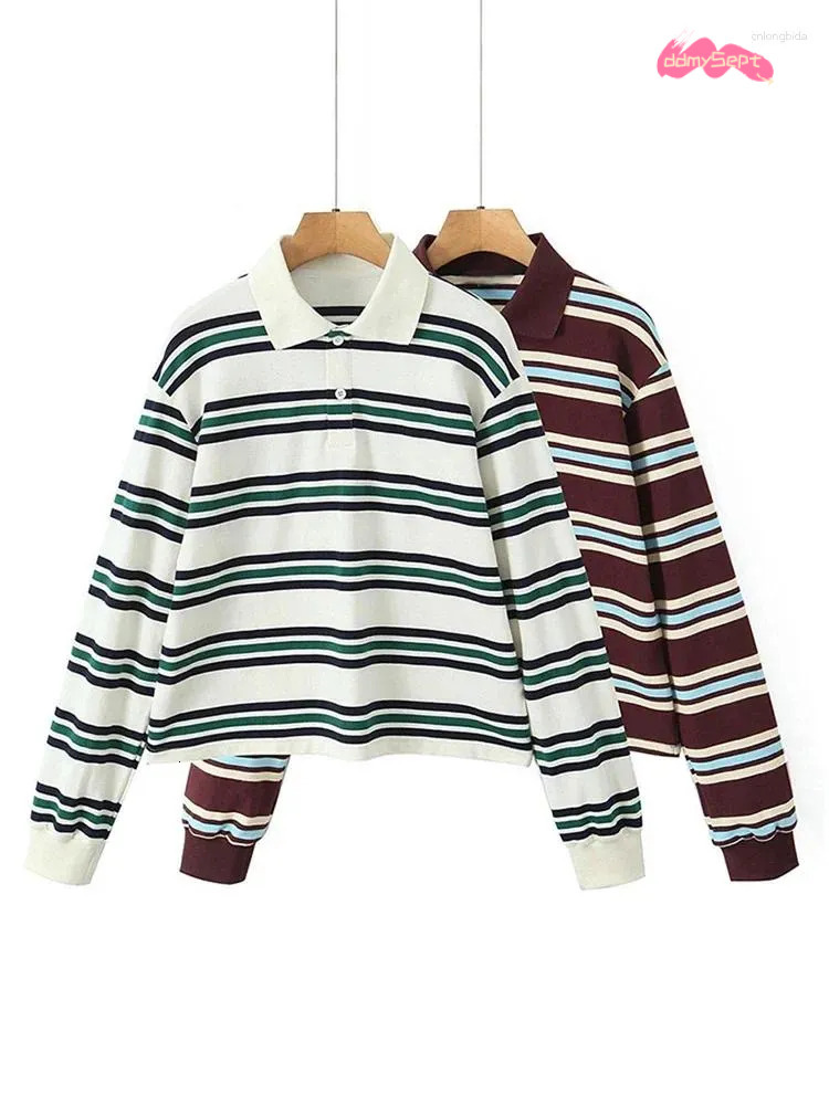 Women's T Shirts Fashion Stripe T-shirt Casual Long Sleeve Female All Match Polo Shirt 2025 Spring Ladies Loose Tops High Street