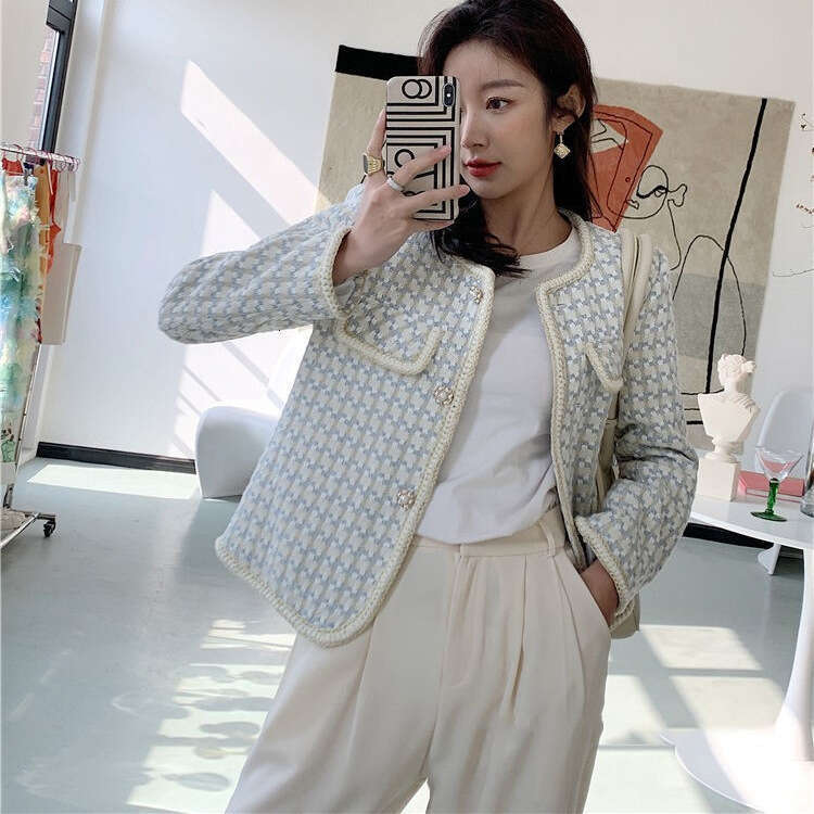 DHEssentials 2025 Spring and Autumn New French Tweed Little Chanel Style Jacket Versatile Stylish Super Beautiful Houndstooth Top for Women